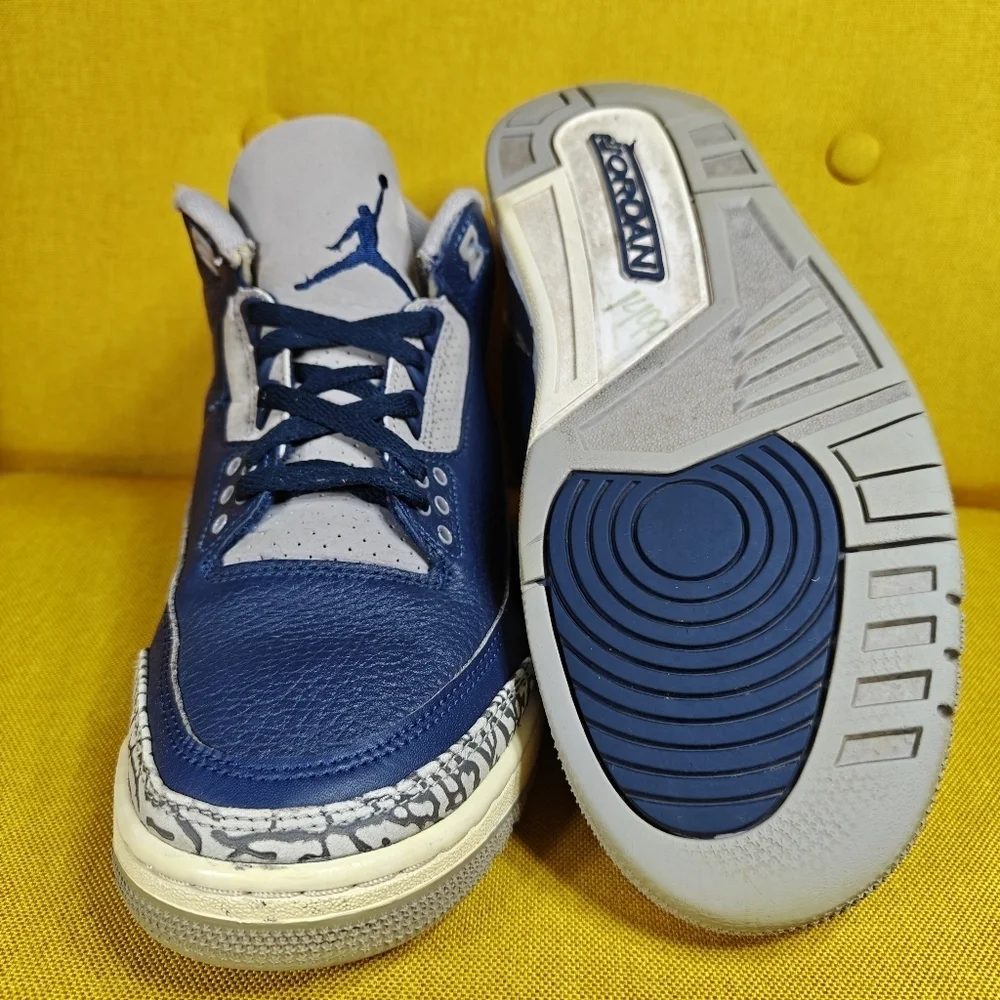 Jordan 3 Retro Georgetown Navy Gray Basketball Sneakers Men's Shoes Size 8